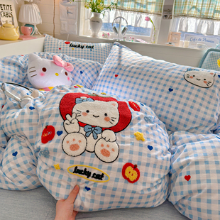 化纤面料防螨防过敏宿舍三件套亲肤透气床单床笠被套毛巾绣四件套