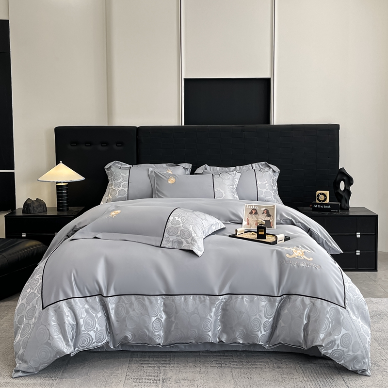 2025新款贡缎提花磨毛亲肤化纤面料床单款床笠款大拼角刺绣四件套