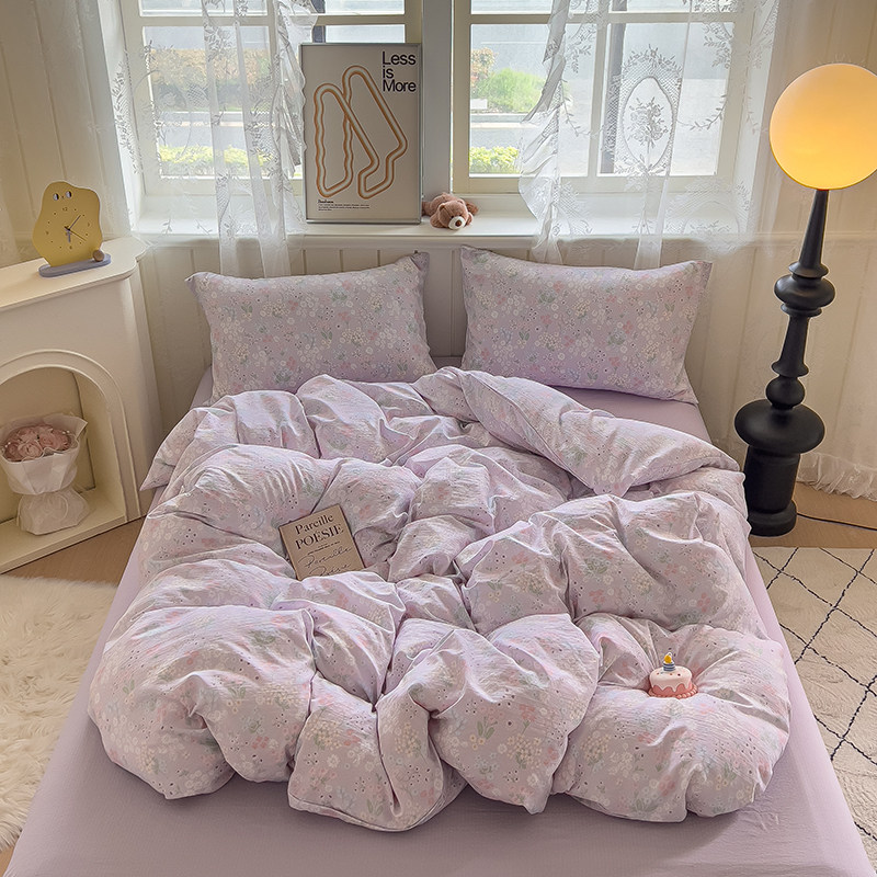 A类超柔云感化纤面料防尘螨防过敏宿舍三件套床单款双层纱四件套