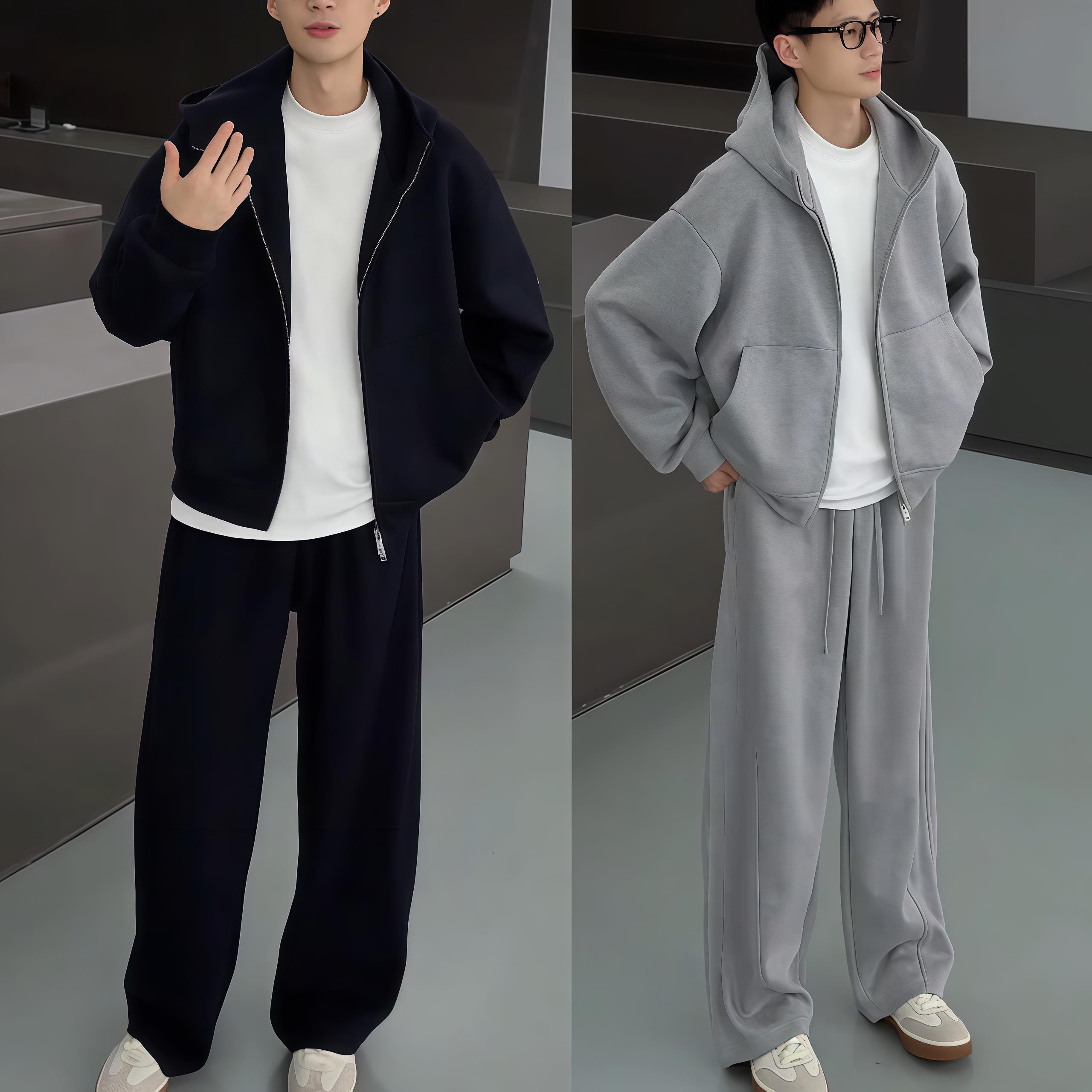 秋季男士时尚高级感重磅连帽休闲运动套装情侣款卫衣休闲裤两件套