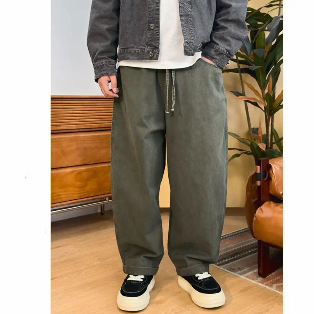 100%棉 秋季 大码纯棉宽松男女休闲工装复古老爹哈伦长裤