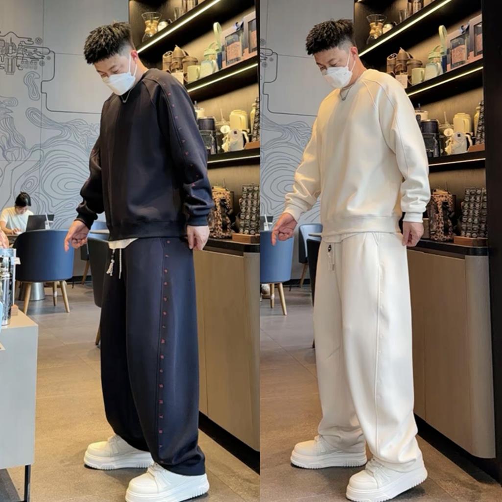 秋冬款男士潮流时尚慵懒风刺绣哈伦休闲套装圆领卫衣休闲裤两件套