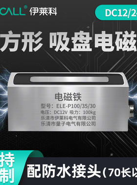 伊莱科长方形电磁铁吸盘式工业强力通电吸铁线圈小微型直流12/24V