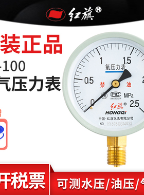红旗牌YO-100径向氧气压力表氧气表专用禁水油1.6精度M20接头定制