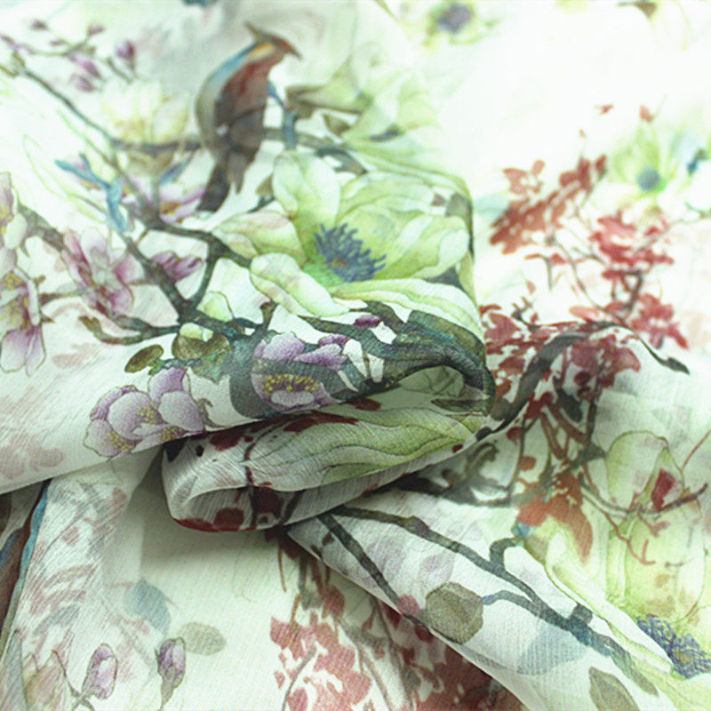 彩绘丝绸真丝布料 真丝顺于乔其纱面料 桑蚕丝丝巾连衣裙汉服布料