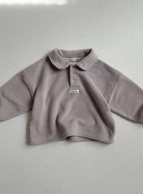 韩国童装代购ATOMEME男女孩小童2025冬新款儿童加绒翻领上衣绒衣