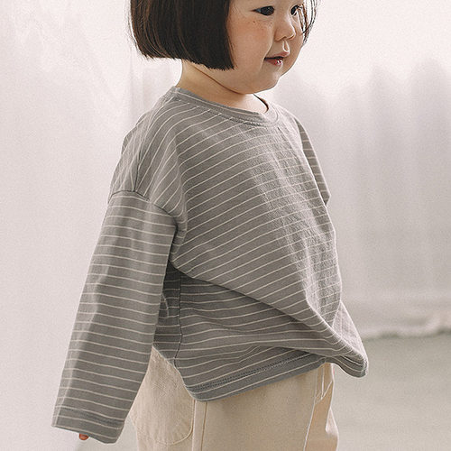 韩国童装代购2026春季新款melmel男女孩百搭儿童圆领长袖条纹T恤