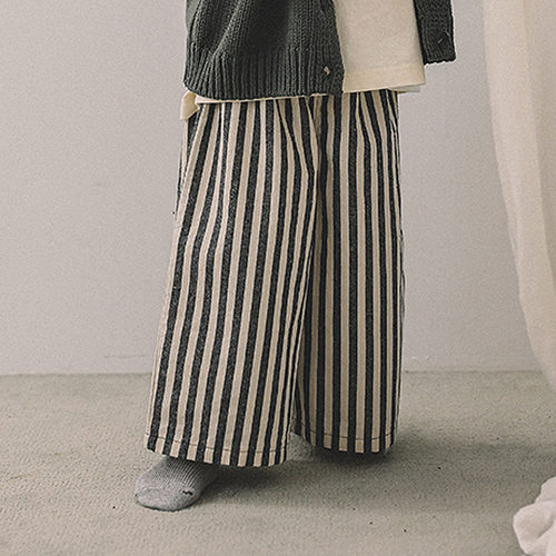 韩国童装代购2026春季新款melmel男女孩百搭竖纹宽松直筒休闲裤子