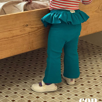 韩国童装代购2026春款con女孩百搭小童时尚裙摆裤腰儿童微喇裤