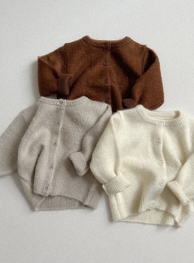 韩国进口童装代购ATOMEME男女孩宝宝2025冬新款儿童圆领毛衣开衫