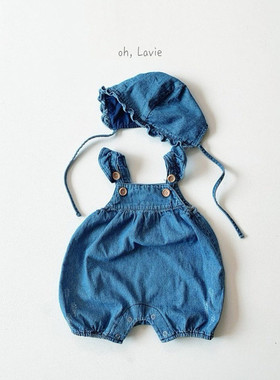 韩国进口童装代购2025秋婴幼童OhLaVie男女宝宝牛仔背带连身裤