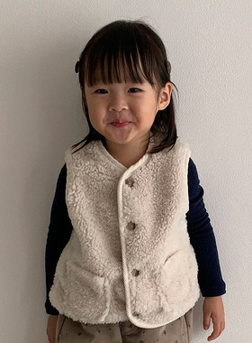 韩国童装代购2025冬季新款puipui男女孩宝宝百搭毛毛保暖马甲