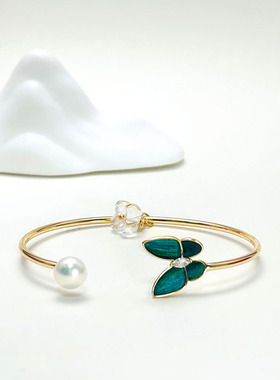 孔雀毛仿点翠蝴蝶手镯汉服气质