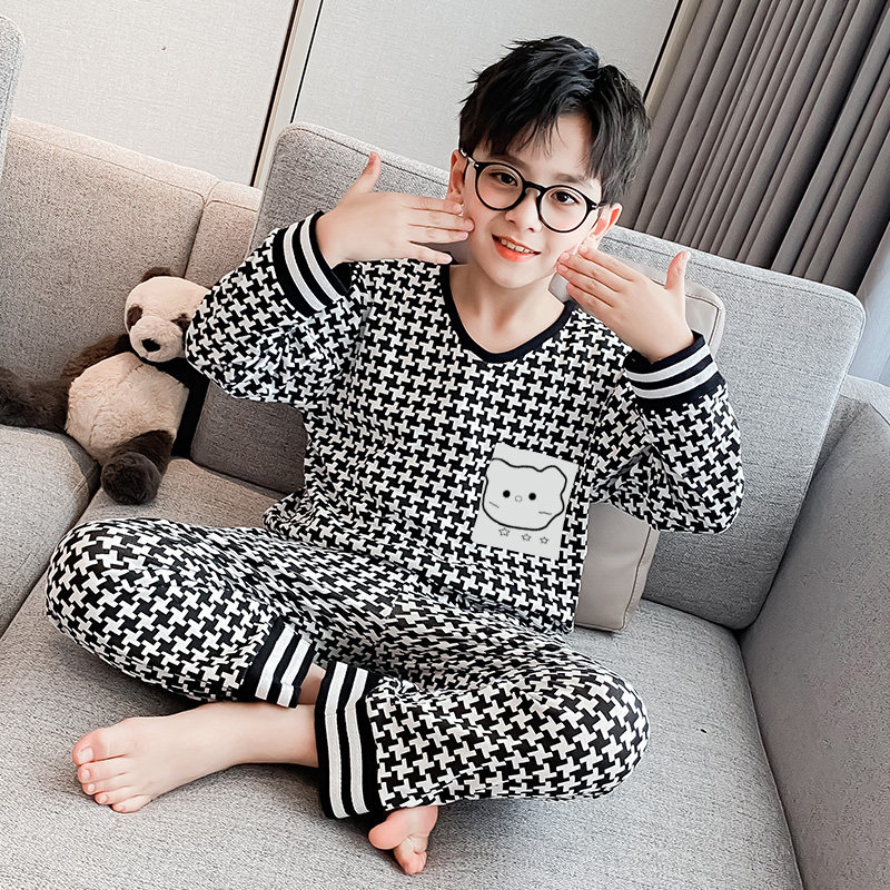 男童睡衣春秋纯棉儿童家居服秋季大童空调服长袖小孩全棉套装帅气