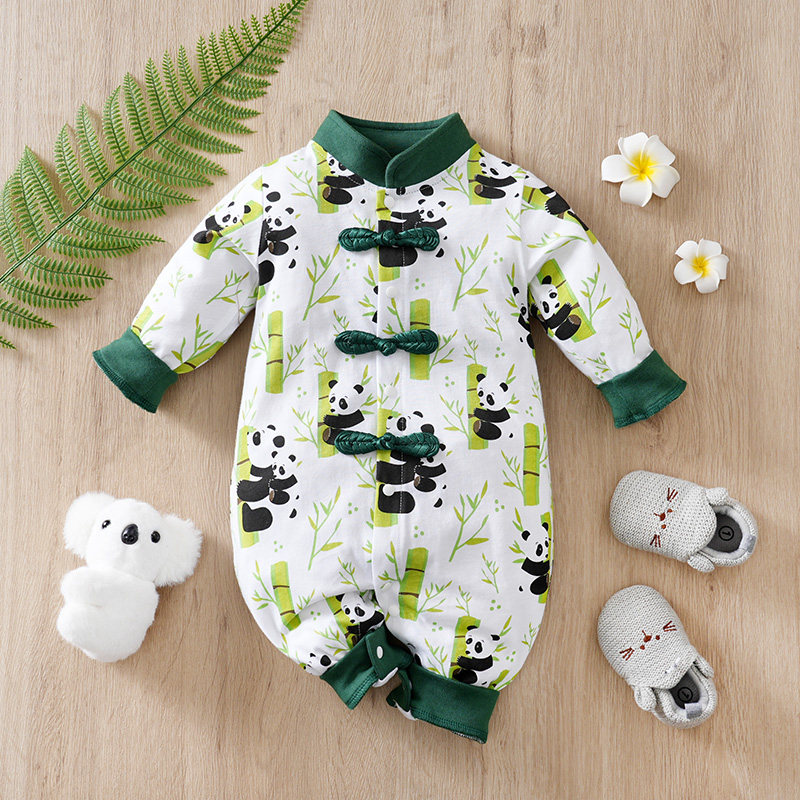 婴儿衣服秋装新生儿男宝宝连体衣满月百天国风外出哈衣爬服春秋季