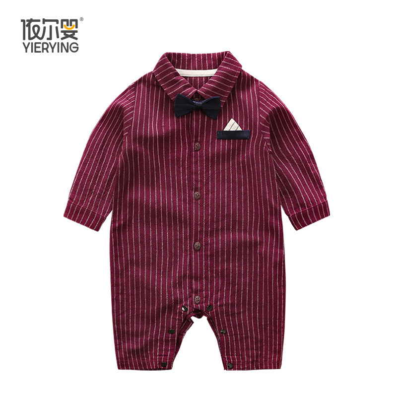 新生儿绅士连体衣春季衣服男宝宝满月服周岁礼服百日宴外出衣春秋