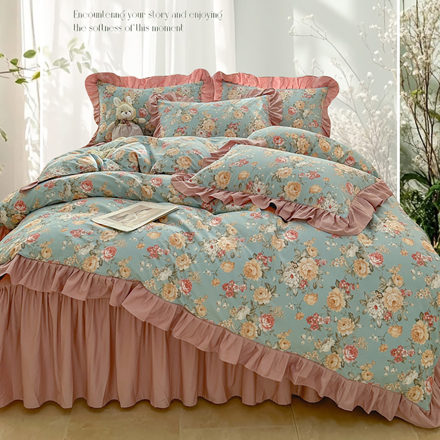 全棉床裙款四件套韩式公主风荷叶花边纯棉床罩被套26春夏花海新款