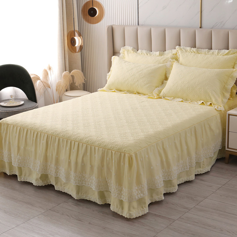 床裙床罩单件夹棉加厚秋冬保暖公主蕾丝裙式防滑高端欧式全棉纯棉