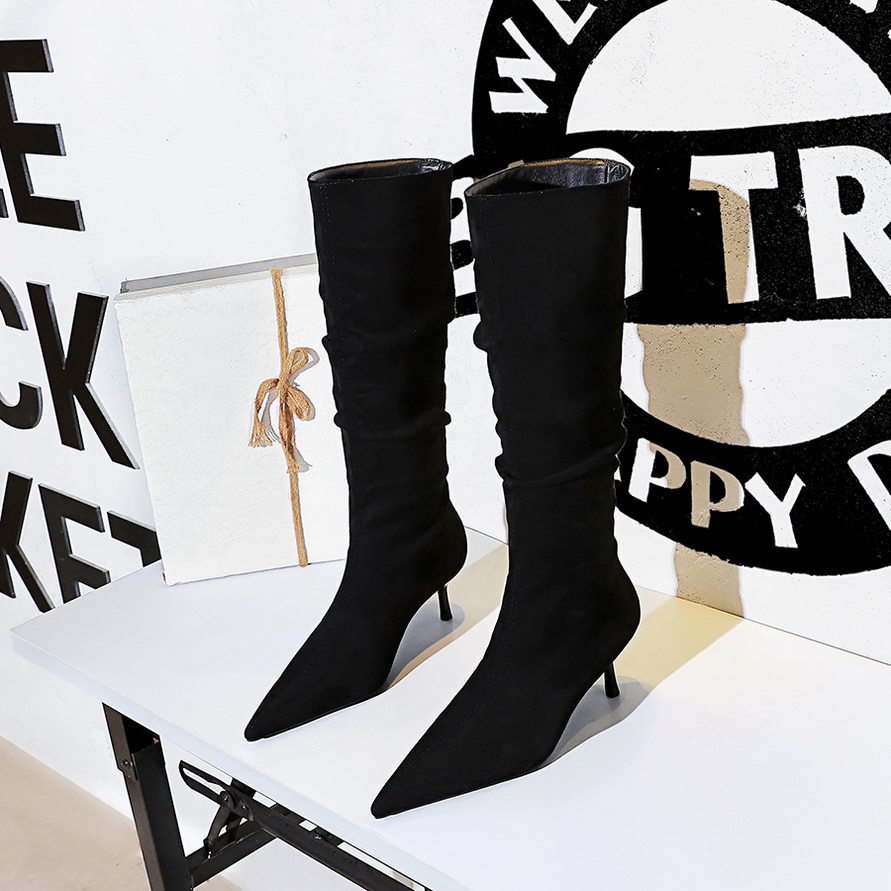 黑色靴子中筒靴百搭不过膝堆堆靴