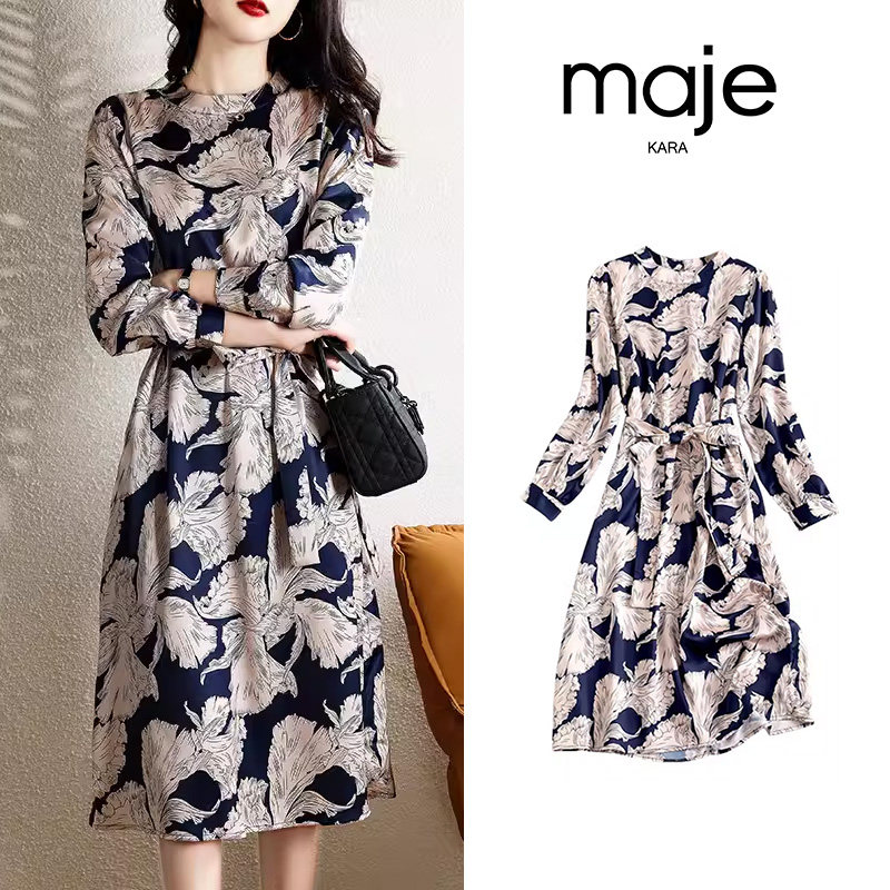 카운터  우아한 틈새 럭셔리 드레스 2024 새로운 프랑스 복고풍 꽃 무늬 레이디 드레스