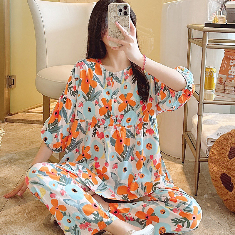 棉绸夏季印花薄款睡衣女