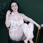 丝绸可爱空调服套装 睡衣女士春夏秋款 薄款 家居服女款 冰丝短袖 长裤