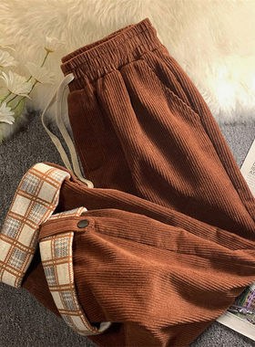 清仓捡漏专柜撤回特大码胖mm300斤加绒加厚阔腿裤女灯芯绒长裤女