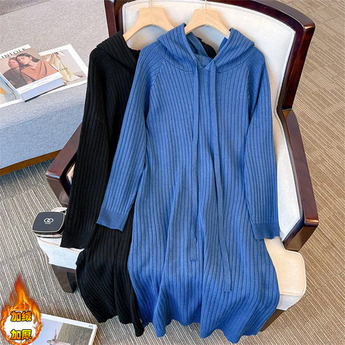 加绒加厚螺纹长袖连衣裙