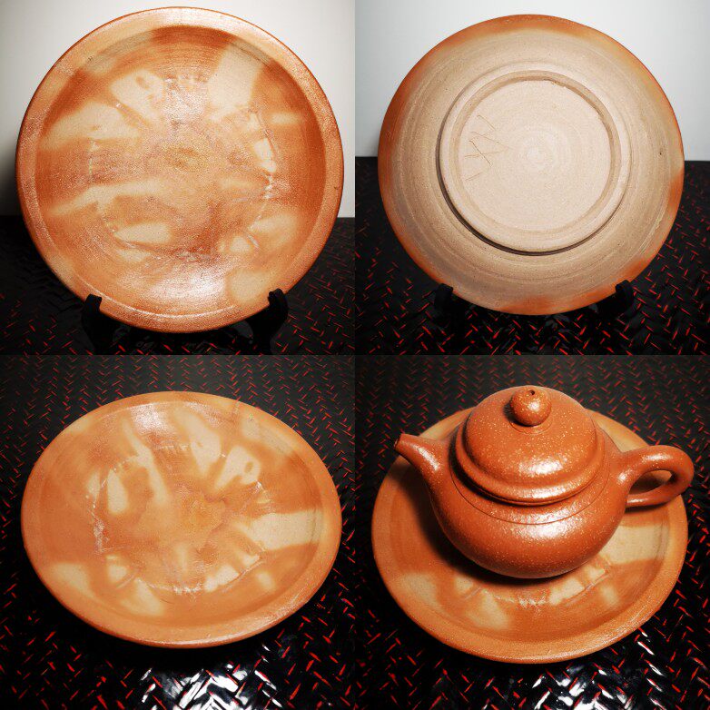 ⅱ日本备前烧绯榉纹柴烧茶盘壶承隔热盘厚实16.5cm全新全品
