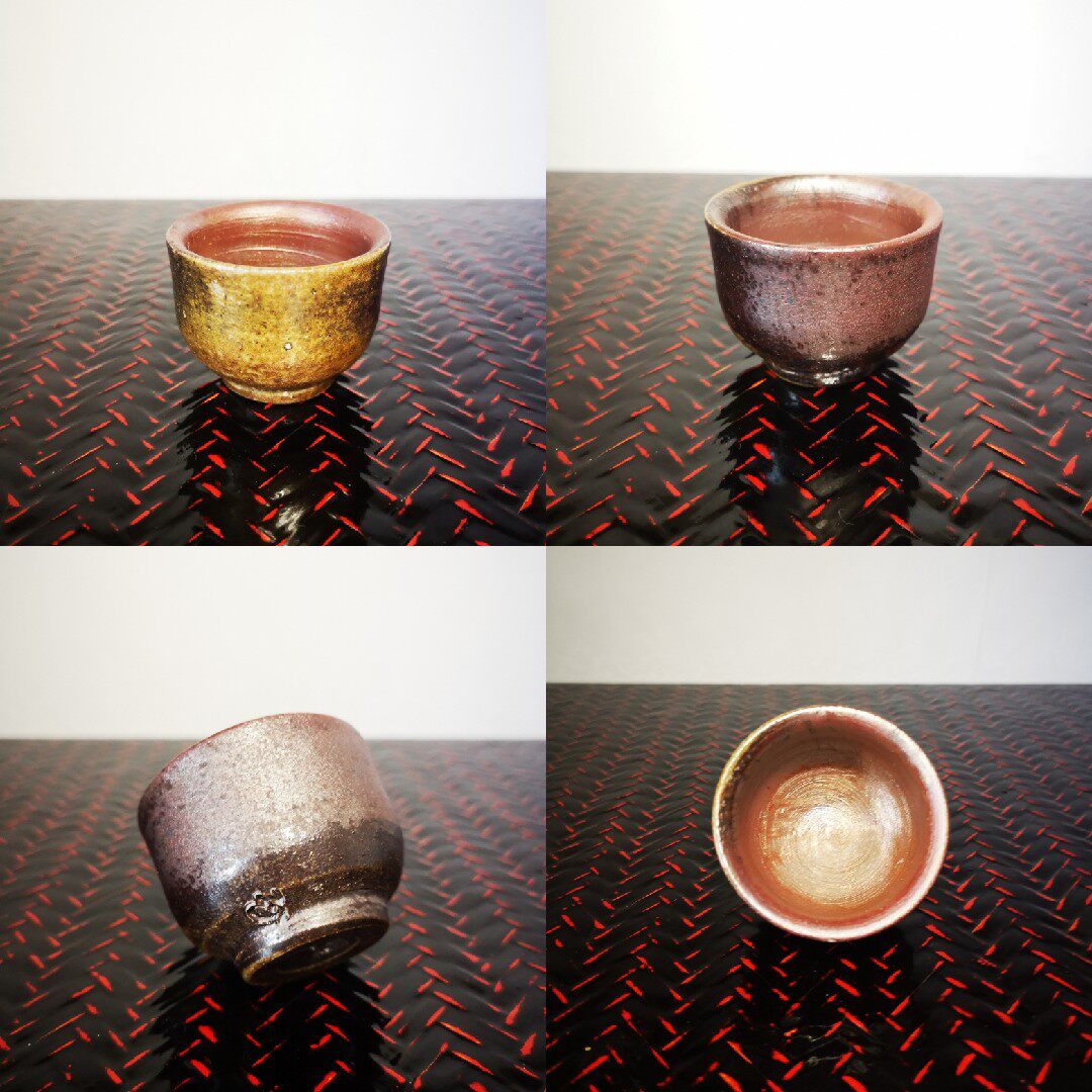 日本昭和备前柴窑柴烧杯玉壁底手工品茗杯泛红光特价包邮5.5*4cm