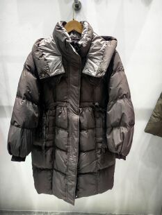 中长款鸭绒羽绒服女款2024新款大码宽松加厚收腰冬季黑色
