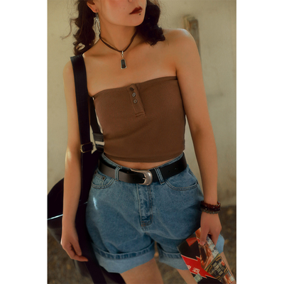 四色外穿纯棉单层纽扣裹胸