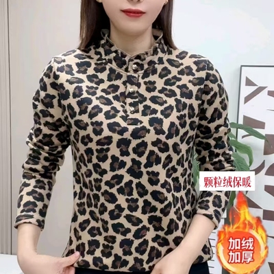 秋冬新款加绒加厚时尚弹力长袖上衣女气质妈妈内搭打底衫保暖外套