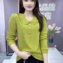 春秋高档拼接娃娃领女装 显瘦洋气上衣宽松卫衣 长袖 套头内搭打底衫