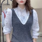 打底衫 洋气减龄显瘦小衫 时尚 拼接蕾丝半高领长袖 外套 初春女士新款