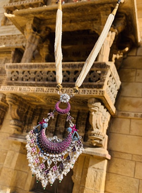 【梦回旁遮普】印度高级工坊定制 手工925银珍珠琉璃项链毛衣链