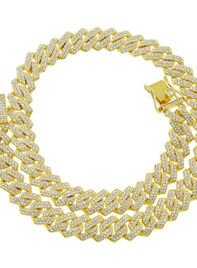 合金项链 古巴链链条锁骨链满钻ins菱形双排镶钻潮人配饰necklace
