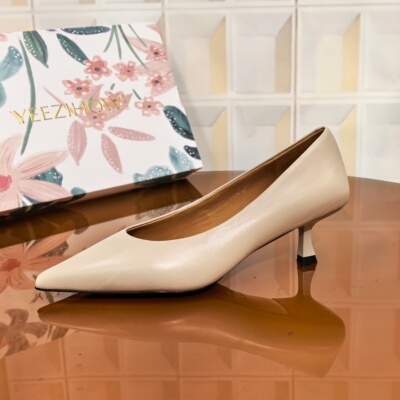 4460/3CM胎牛皮断码撤柜清仓处理方头粗跟女春季浅口气质单鞋舒适