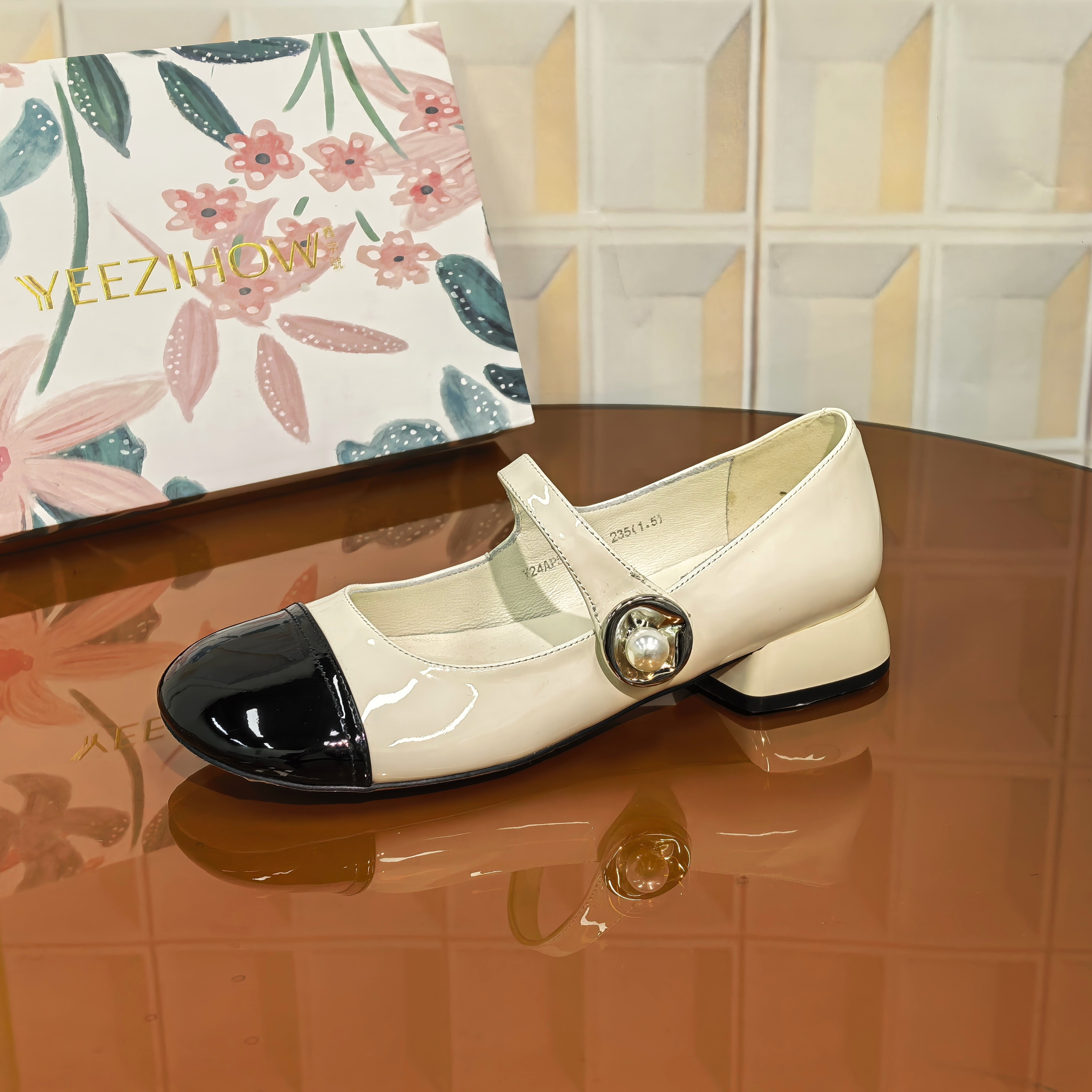 3358/2CM牛皮低跟清仓撤柜断码处理单鞋透气拼接拼色圆头法式皮鞋