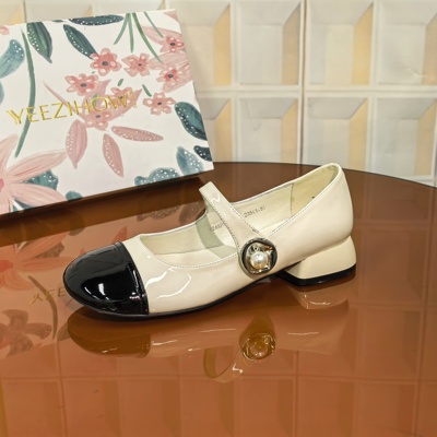 3358/2CM牛皮低跟清仓撤柜断码处理单鞋透气拼接拼色圆头法式皮鞋