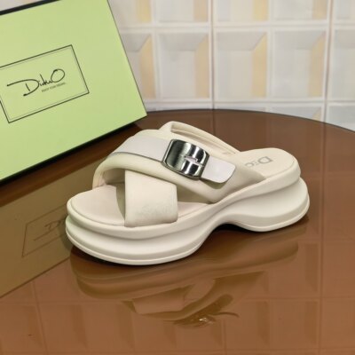 7C43/6CM牛皮清仓撤柜断码处理仙女风水钻厚底增高百搭外穿女款夏