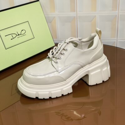 6599/6CM牛皮清仓撤柜断码处理厚底粗跟百搭英伦风一脚蹬方头乐福