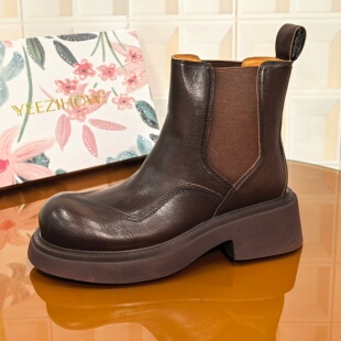 鞋 撤柜清仓处理短靴小裸靴烟筒靴时尚 切尔西靴 5CM胎牛皮断码 5521