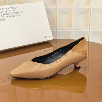 1351/3CM牛皮清仓撤柜断码处理平底中跟尖头薄款女士拼接欧美女鞋