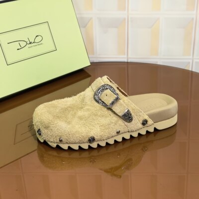 Y746/3CM牛皮清仓撤柜断码处理新款厚底豹纹包头一脚蹬外穿休闲女