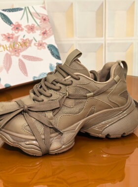 7753/5CM牛皮网系带断码撤柜清仓处理胶粘老爹鞋增高女时尚休闲鞋