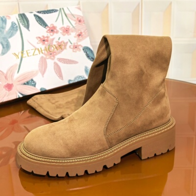 8254/4CM弹力断码撤柜清仓处理布女鞋春季时装靴皮毛一体高帮潮流