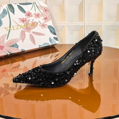 5191/4CM珠片尖头断码撤柜清仓处理春季单鞋时尚气质女细跟高跟鞋