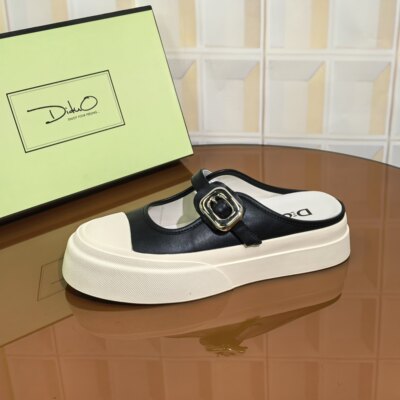 8E38/4CM牛皮清仓撤柜断码处理新款夏季厚底包头一脚蹬女士鞋外穿