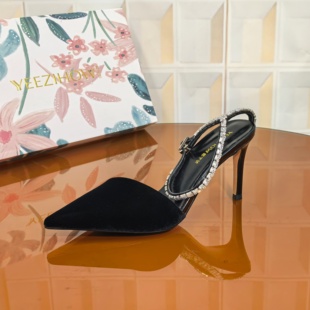 气质系扣春黑色时尚 撤柜清仓处理高跟鞋 7CM丝绒尖头细跟断码 1648